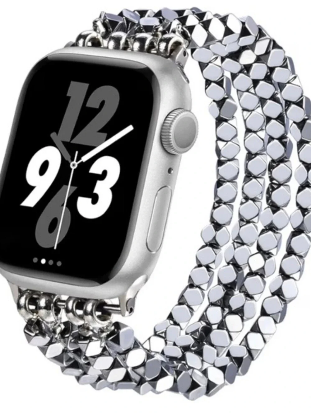 NIB APPLE WATCH BAND Silver Beaded-Compatible w/Series 1–9/SE (42mm,44mm,45mm)